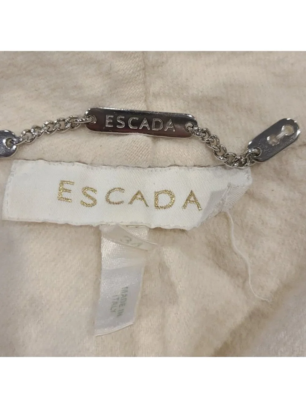 Escada 97% cashmere cream and black long jacket